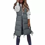 Damen Lang Weste Steppweste Daunenweste Übergangsweste Warmer Daunenmantel Hooded Frauen Softshelljacke Mit Kapuze Leicht Ärmellos Jacke mit Reissverschluss Taschen Wintermantel Winterjacke
