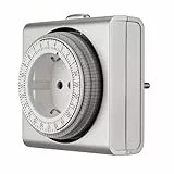 REV Zeitschaltuhr Steckdose – 24h Format, 96 Zeiten a 15min – mechanischer Timer Steckdose, 230VAC, max. 16A/3680W, Silber
