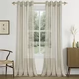 CUTEWIND Schlafzimmer Gardinen und Vorhänge 2er Set, Vorhang Wohnzimmer Modern, Gardinen mit Ösen Transparent Vorhänge Beige Durchsichtig, Ösenvorhang Gardinenschals 245 cm Lang, 140 cm Breit