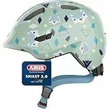 ABUS Kinderhelm Smiley 3.0 - Fahrradhelm mit tiefer Passform, kindergerechten Designs & Platz für einen Zopf - für Mädchen und Jungs - Hellgrün mit Muster, Größe S
