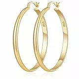 RANKEEF 3 mm Breit Ohrringe Creolen Gold für Damen Hypoallergene Sterling Silber Post Goldene Creole Damen Leichte 14K Vergoldete Ohrringe Gold Creolen Groß