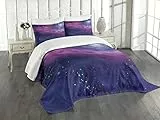 ABAKUHAUS Weltraum Tagesdecke Set, Galaxy Nebula Stern, Set mit Kissenbezügen Waschbar, für Doppelbetten 220 x 220 cm, Weiß und Schwarz