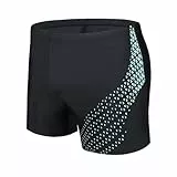AMZSPORT Badehose Herren Kurz Schwimmhose Eng Wassersport Badeshorts mit Tunnelzug, Schwarz L
