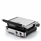 Ariete 1918 Grill&Taste Elektrogrill, 2000 W, herausnehmbare Platten, Schwimmplatte, 5 Temperaturstufen, Öffnung 180 Grad, Cool-Touch-Griff, Platte 29 x 23 cm, Edelstahl