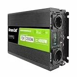 Green Cell LCD Spannungswandler 2000W/4000W 12V auf 230V Reiner Sinus Volt Spannungswandler Wechselrichter Konverter Pure Sine Wave Power PowerInverter DC AC Umwandler Stromwandler Wohnwagen Auto