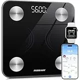 INSMART Personenwaage Digital, Waage Personen mit Bluetooth Körperanalysewaage, Körperfettwaage für BMI, Gewicht, Pulsschlag, Wasser, Protein, Körperfett und Muskelmasse 180 kg/400 lbs (black)