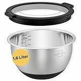 SILBERTHAL Edelstahl Schüssel mit Deckel - 1,6l Rührschüsseln zum Servieren, Kochen, Backen, Aufbewahren - Rutschfester Boden