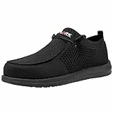 LARNMERN Sicherheitsschuhe Herren Arbeitsschuhe Bequem Stahlkappenschuhe Loafers Anti-Smashing Slip on Leicht Atmungsaktiv Dämpfung(44 EU, Schwarz)