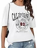 CMTOP Tshirt Damen Oversize Kurzarm Rundhals Oberteil Sommer Baumwolle Lockere Bedruck T-Shirt Casual Basic Tee Tops Bluse (Weiß, L)