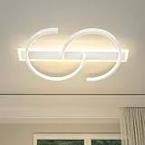 LUOLONG LED Deckenleuchte Dimmbar Deckenlampe Schwarz Wohnzimmerlampe 45W mit Fernbedienung 2-Ringen kreis Deckenleuchte Schlafzimmerlampe Arbeitzimmer Büro Modern Led deckenbeleuchtung-50cm weiß