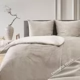 Blumtal Bettwäsche 135x200 cm Cashmere-Touch Plüsch 2er Set - Oeko-TEX zertifizierter Bettbezug warm 135x200 2X + Kissenbezug 80x80 2X - Flauschige Bettwäsche 4teilig - Fleecebettwäsche - Beige