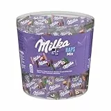 Milka Schokoladentäfelchen, NAPS Mix, Alpenmilch/Haselnuss/Crème au Cacao/Erdbeer, Klarsichtdose, 218 x 4,6 g (1 kg)