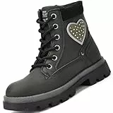TZJS Mädchen Stiefel, Kinder Lace-up Arbeitsstiefel Mädchen Outdoor Wandern Wasserdicht Rutschfest Seite Reißverschluss Stiefel für Kleine Kinder(Schwarz,35)