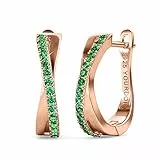 YOURDORA Creolen Silber Damen Klein Ohrringe 925 Silber Rhodiniert Kreolen 15mm mit Zirkonia aus Österreich (Roségold - Smaragd)