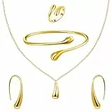 ALMLWIAJ Gold Schmuck Set für Damen, 4 Stück Tropfen Kette Ohrringe Ring und Armband mit Elegante Geschenkbox