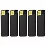 5 Feuerzeuge Schwarz Matt Slim Line Feuerzeug mit Normalflamme Soft Flame Gas wiederbefüllbar Flammenstärke regulierbar seidig gummierte Oberfläche