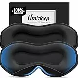 Umisleep 2er Pack Schlafmaske für Seitenschläfer, 3D-Augenhöhlen und verstellbares Gummiband, lichtblockierend und atmungsaktiv, Augenmaske für Männer Frauen, für Reise-Yoga, Schwarz/Schwarz