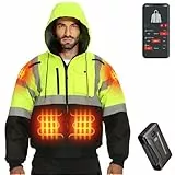 KEMIMOTO 65℃ Beheizbare Warnschutzjacke mit 20000mAh Akku, 3 IN1 & Wasserdichte und Winddichte Reflektierende Pilotenjacke für Winter Outdoor, Beheizte Hi-Vis Arbeitsjacke mit 7 Heizzonen
