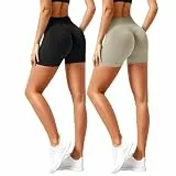 Vertvie 2/3/5er Pack Gym Shorts Damen Scrunch Sport Shorts Set High Waist Boom Booty Ralderhose Kurze Sporthose Push Up Po Fitness Leggings(2pc: Khaki/Schwarz,M)
