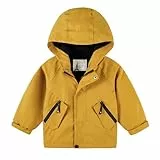 Volunboy Jungen Fleecegefütterte Jacke, Leichte Winddichte Kapuzenjacke mit Reißverschlusstaschen(Größe 90,18–24 Monate,Reines Gelb