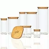 bambuswald© 700ml Vorratsglas | Aufbewahrungsglas mit luftdichten Deckel aus 100% ökologischen Bambus - Glasbehälter ideal für Tee Kräuter Kaffee Vorräte Müsli Pasta - spülmaschinenfest