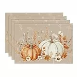 Artoid Mode Kürbisse Blumen Blätter Herbst Platzsets 4er Set, 30x45cm Urlaub Tischsets Platzdeckchen Küche Party Deko
