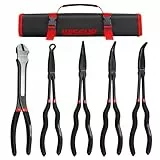 WISEUP 5-teiliges Spitzzangen-Set, Premium-Karbonstahl, 11' lange Reichweite, gerade, 45° gebogene Nase, 90° gebogene Spitzzange, Seitenschneider für enge Räume