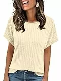 GLEENOD Tshirt Damen Sommer Rundhals Basic Pullover Kurzarm Tunika Gebogener Saum Tops Elegant Casual Business Outfit 2025