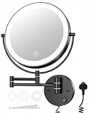 Gospire Kosmetikspiegel, Wandmontage, beleuchteter Schminkspiegel mit 3 Farblichtern und stufenlosem Dimmen, 1 x / 10-fache Vergrößerung, LED, doppelseitig, Touch-Sensor, ausziehbarer Arm, 360°