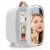 Enventor Mini-Kühlschrank 4L/6 Dosen, Kosmetik Kühlschrank mit Dimmbarem LED-Lichtspiegel, AC+12V DC, Kühler & Wärmer für Schlafzimmer, Zuhause, Auto/Hautpflege und Lebensmittel, Weiß