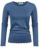 GRACE KARIN Damen Casual Pullover Dehnbar Freizeit Sweater Rundhals Spitzen Pullover Elegant Langarm Sweatshirt Büro Arbeit Oberteile Blau L