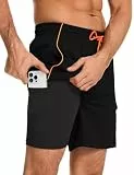 Atforna Badehose für Herren Badeshorts mit Kompression Atmungsaktiv 2 in 1 Schwimmhose Schnelltrocknend Elastisch Badehosen mit Innenhose Surfen Strandhose Schwarz L