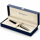 Waterman Hémisphère Füller | Mattschwarz mit Zierteile aus 23 K Gold | Füllfederhalter mit feiner Feder | blaue Tinte | Geschenkbox