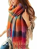 CMTOP Schal Damen Winter Warme Kariert Deckenschal Groß Lang Kariert Tartan Lattice Warmer Oversized Fransen Poncho Wintersch