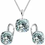 MŚ 1997 MENNICA ŚWIDNICKA Schmuckset Ohrringe Silber 925 mit Halskette Damen Set - Hochwertige Marken Kristalle - Ohrringe mit Kette Geschenk für Frau (Light Azore)