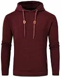 YuKaiChen Lässiger Herren-Pullover, Kapuzenpullover, langärmelig, Weinrot, XX-Large