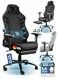 Ultimatrix FURY Gaming Stuhl Ergonomisch [TESTSIEGER] Integrierte Lordosenstütze, 4D-Armlehnen, Atmungsaktiver Stoff, Fußstütze, Gamingstuhl Kaltschaum, Gaming Chair 150kg, Schreibtischstuhl (Schwarz)