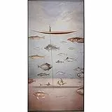 Kare Design Bild mit Rahmen Cloud Fisherman Boat Blau/Rosa, Massivholz Rahmen, handgemalte Details mit Acrylfarbe, Leinwand, Wanddekoration, Kunstwerk, Baumwoll Canva, Modern, Wohnzimmer, 120x60x3,5cm