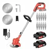21V Akku Rasentrimmer, 3 in 1 Akku Rasen Trimmer mit 2x3000mAh Batterie, Elektrischer Rasentrimmer mit 21pcs Zubehör und verstellbarem Griff, Teleskopmast Elektro Motorsense für Rasentrimmen und Garn