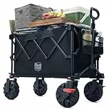 TIMBER RIDGE XXL Bollerwagen Faltbar 250L Breite Reifen mit Bremsen Strandwagen Klappbar 150KG Belastbar mit Getränkehalter All Terrain Transportwagen für Camping Einkaufen Garten