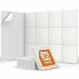 Quadratische Akustikplatten selbstklebend 36St., TONOR Schallabsorber Schallschutz mit Hochdichte Wandfliesen Schall Dämmung 30x30x0,9cm für Studio, Büro, Akustische Behandlung Wanddekoration Weiß