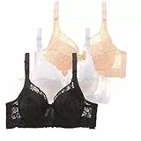 3er Pack Damen Klassische Spitzen BHS mit Bügel Sport Push Up BH mit Verstellbarem Bustier Komfort Nahtlos BH Set Gepolstert Frauen Sexy Trainings-BH für Alltag Yoga Fitness