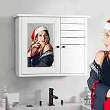 YITAHOME Spiegelschrank Bad, Badezimmer spiegelschrank mit 2 Türen, Badschrank mit Spiegel und Ablage, Hängeschrank, Badspiegel, Badschrank hängend, 60 * 20 * 49.2 cm (Weiß)