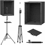TONOR Microphone Isolation Shield for Studio, Framed Acoustic Foam Box for Recording, Tripod Stand Mic Filter for Sound Absorbing, Professional Vocal Booth, Adjustable Height, Podcast, Singing, 190 cm