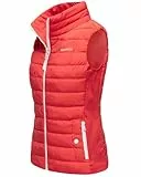 MARIKOO leicht gefütterte Damen Steppweste Übergangsjacke mit elastischen Rippbündchen an der Seite und hohem Kragen Reimii Coral Red Gr. M