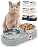 Pretty PAW® Fressnapf Katze erhöht – 2X ergonomischer Katzenapf & Futternapf Katze auf erhöhter Plattform | Doppelter Katzennapf im Napfset mit Edelstahl-Schalen | rutschfest & ohne Verschütten