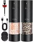 Sangcon Salz und PfeffermüHle 2er Set, üBer USB Wiederaufladbar, Mit Led-Licht, GroßE KapazitäT PfeffermüHle Automatischer Mahlung und Einstellbarer MahlstäRke, Geeignet FüR Eine Vielzahl Auswahl