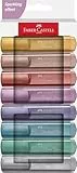 Faber-Castell 254678 Metallic Textmarker Set 8 Stück, Highlighter Pens mit Präzisions-Keilspitze, Leuchtende Metallicfarben, Ergonomisches flaches Design