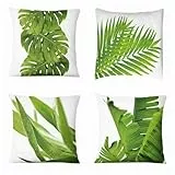 Kissenbezug 4er Set, Frische Blätter 45x45cm Kissenbezüge Leinen Sofakissen mit Reissverschluss, Quadratisch Kissenhülle Wohnzimmer, Zierkissenbezüge für Sofa Zuhause Outdoor Garten Dekoration 5235