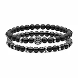 TOLOWOBK Perlenarmband Herren Tigerauge Armband Männer Naturstein Armbänder für Herren Damen Schwarz Onyx Perlen Armband Set Valentinstag Geburtstag Geschenke für Papa Sohn Bruder Enkel Freund